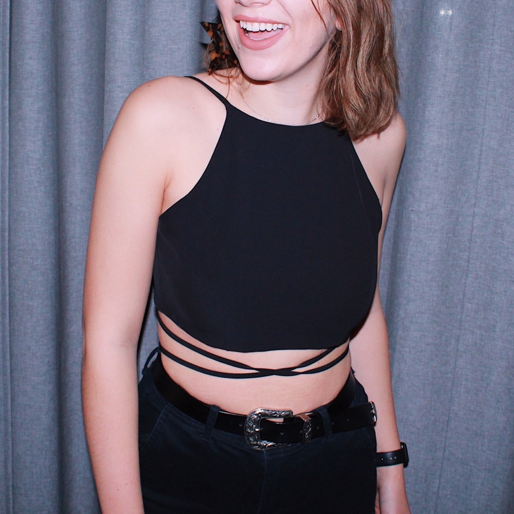 Tobi black wrap halter top size medium